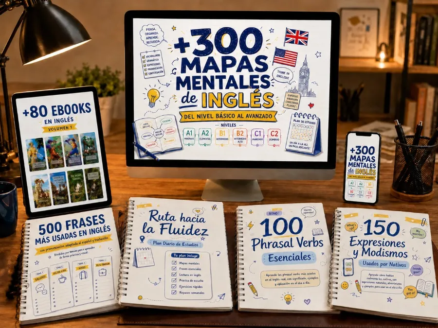 Kit completo con 300 mapas mentales para aprender inglés y bonos